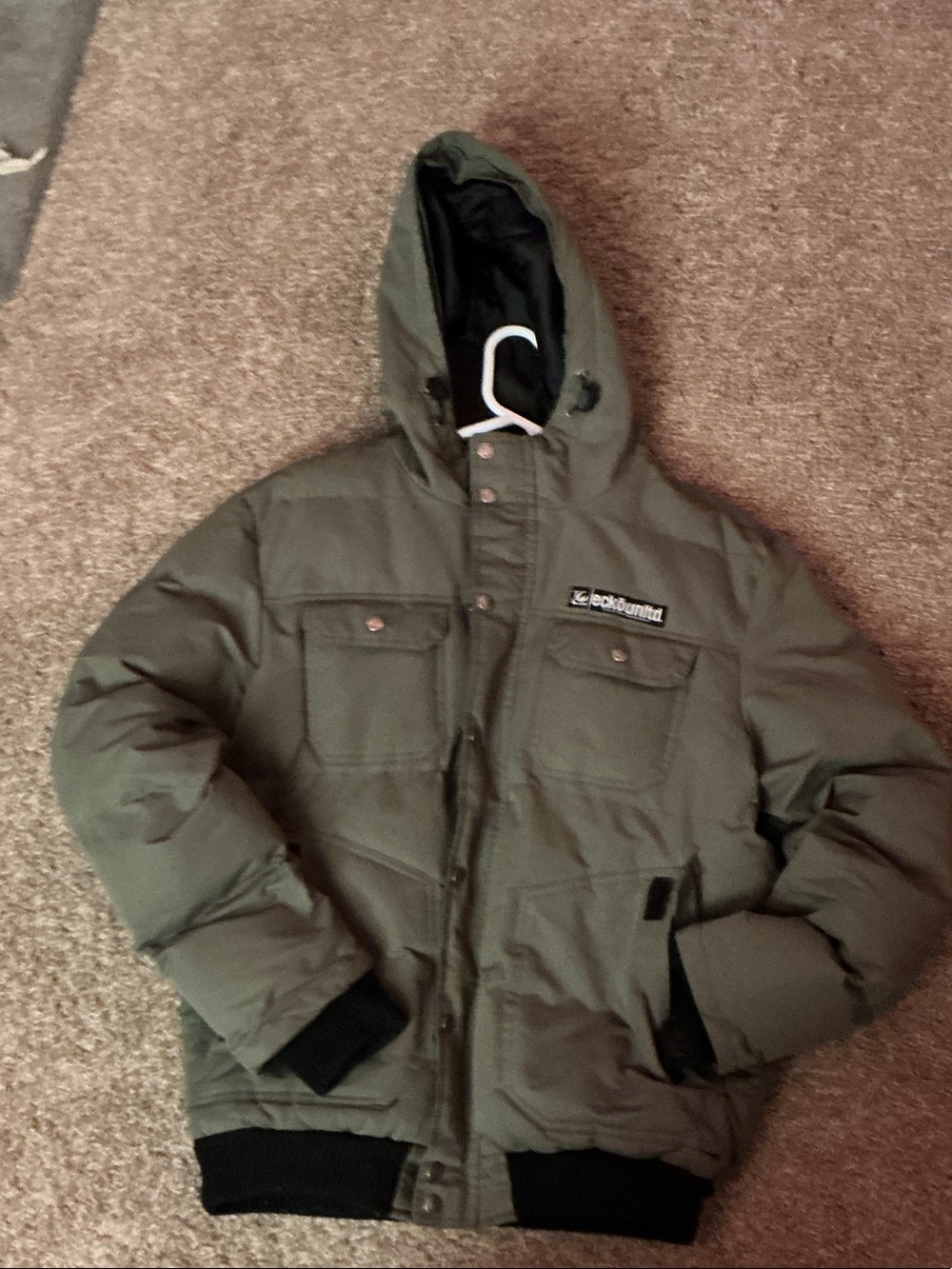 Ecko Unlimited Men's Olive Green Hooded Puffer Jacket